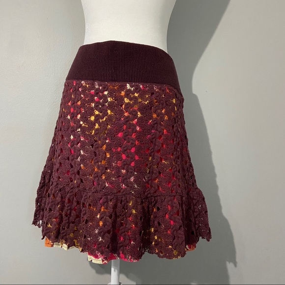 Free People Burgundy Crocheted Patterned Skirt E - Picture 4 of 7